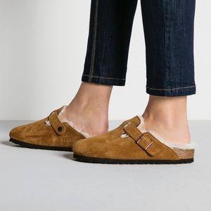 Birkenstock Boston Suede Leather Shearling Clogs